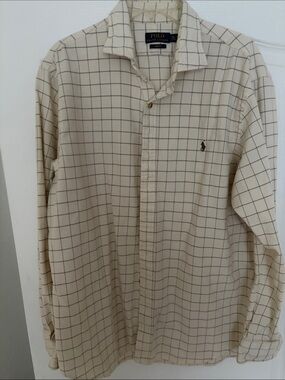 Polo by Ralph Lauren Cream Windowpane Long-Sleeve Button-Down Shirt